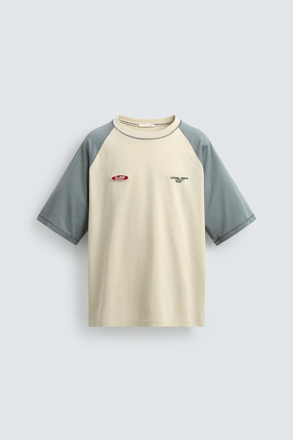 ФУТБОЛКА КОЛОР-БЛОК С КОНТРАСТНОЙ НАШИВКОЙ