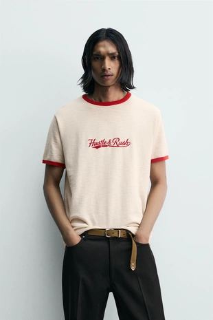 Футболка с контрастным текстовым принтом- Заказать в России