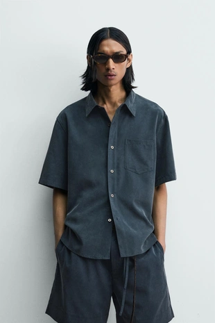 Рубашка  с эффектом потертости- Заказать в России