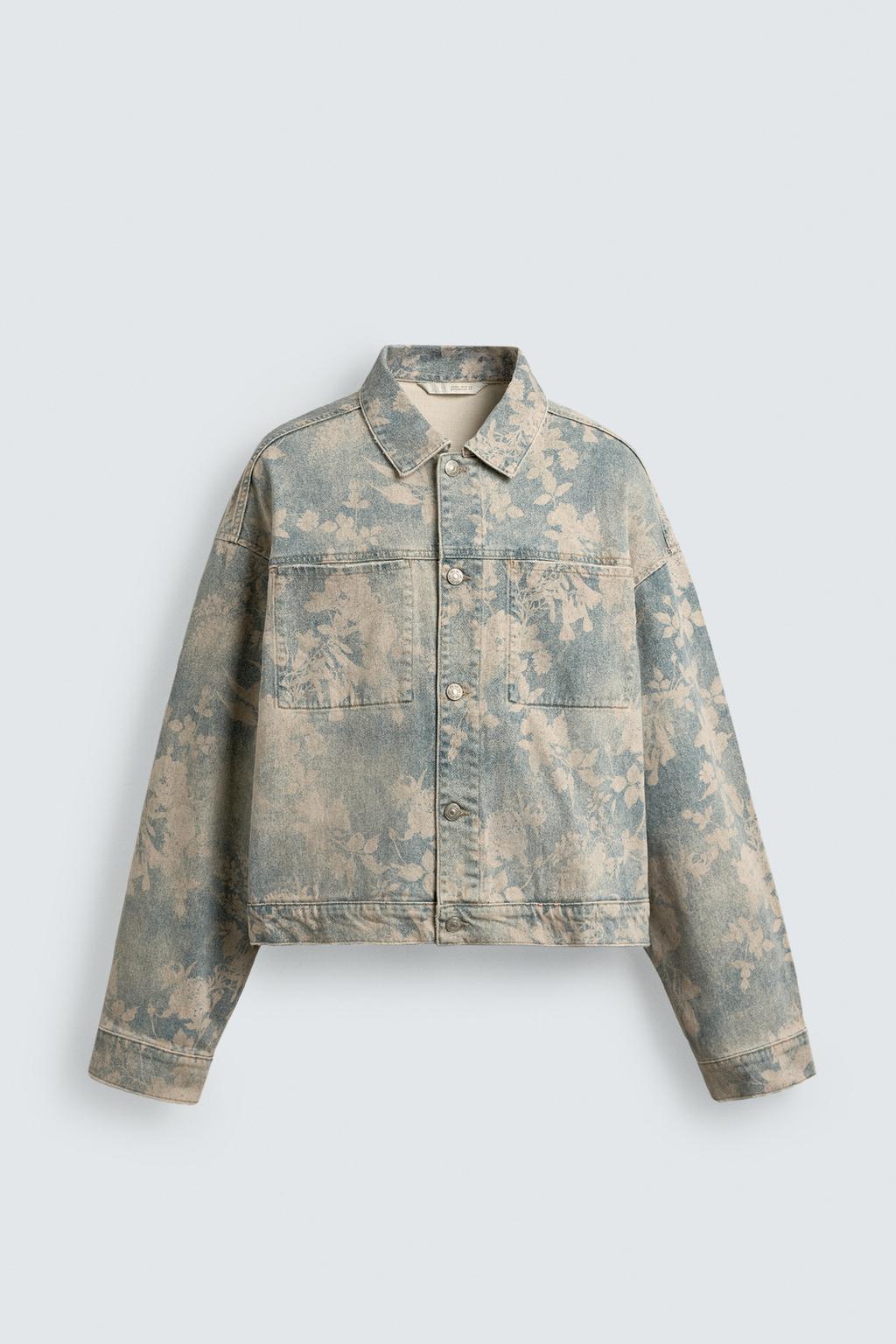 УКОРОЧЕННАЯ ДЖИНСОВАЯ КУРТКА С ЦВЕТОЧНЫМ ПРИНТОМ