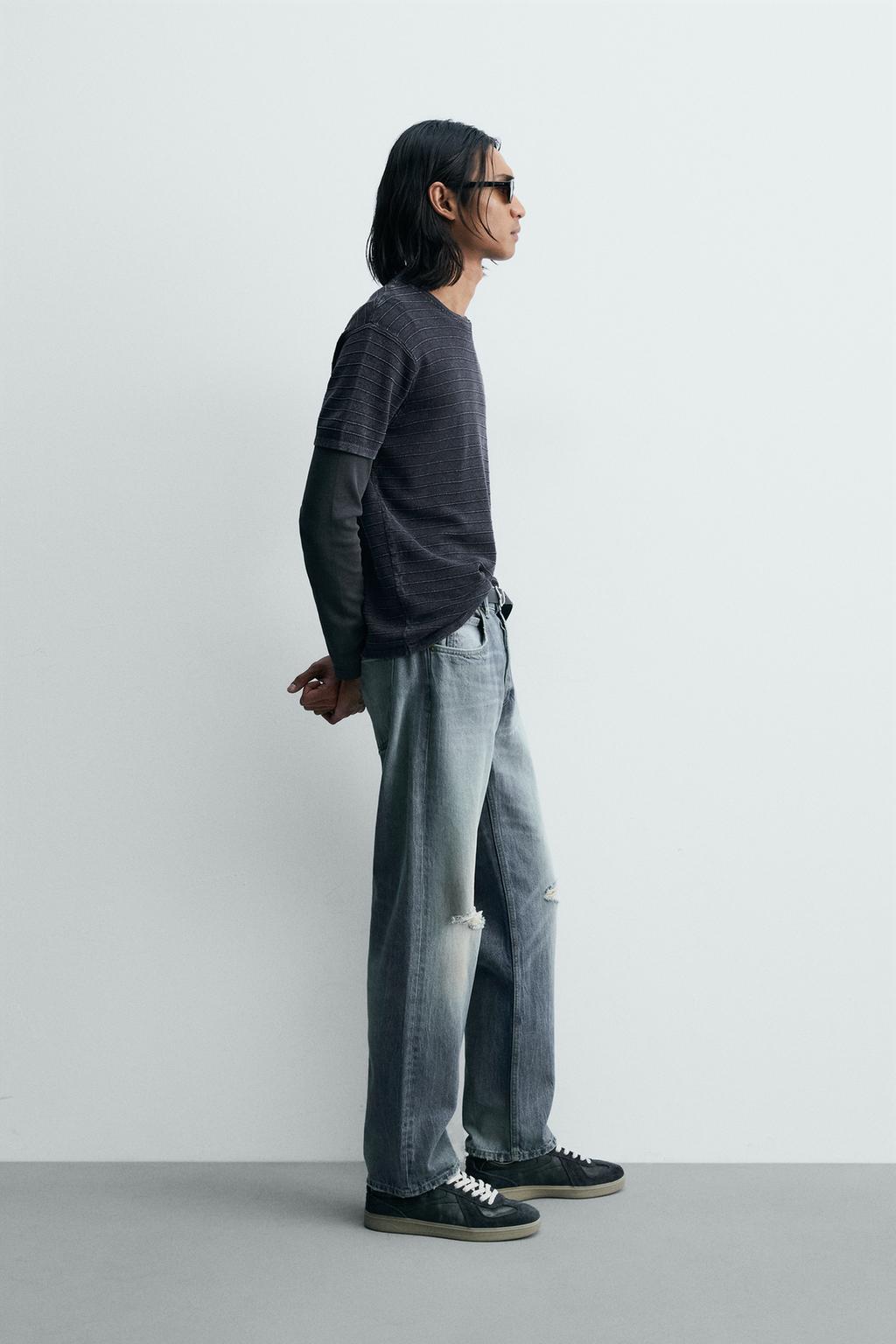 ФУТБОЛКА ИЗ РЕЛЬЕФНОЙ ТКАНИ С ЭФФЕКТОМ ПОТЕРТОСТИ