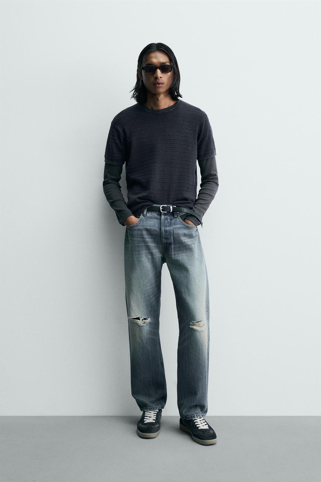 ФУТБОЛКА ИЗ РЕЛЬЕФНОЙ ТКАНИ С ЭФФЕКТОМ ПОТЕРТОСТИ