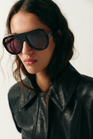 Куртка из искусственной кожи с поясом- Заказать в России