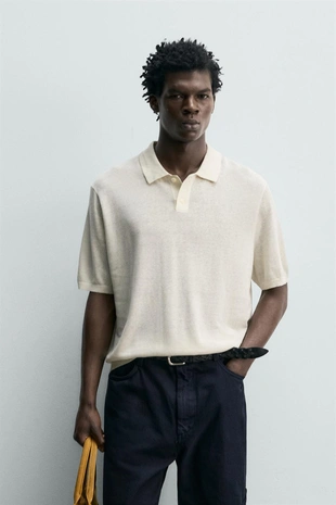 Поло из шелка и льна