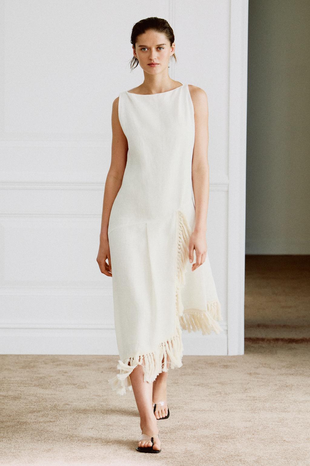 ПЛАТЬЕ ИЗ ЛЬНА С БАХРОМОЙ — коллекция Zara «ZW»