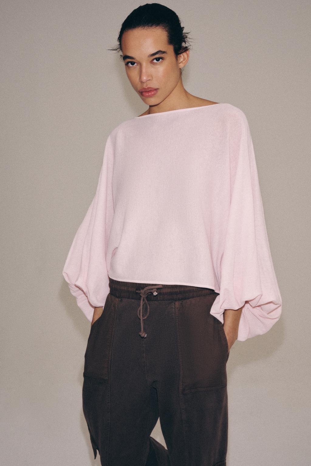 ТРИКОТАЖНЫЙ ТОП С ОБЪЕМНЫМИ РУКАВАМИ