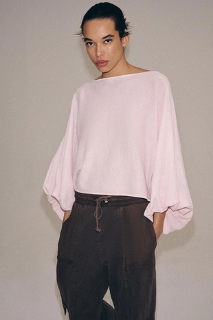 Трикотажный топ с объемными рукавами- Заказать в России