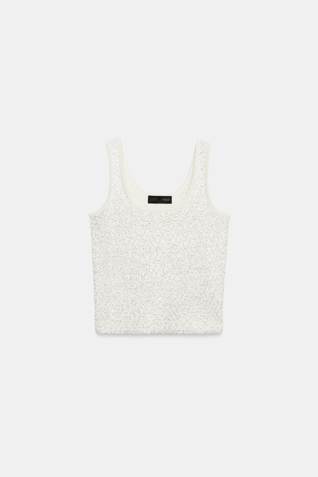 ТРИКОТАЖНЫЙ ТОП С ПАЙЕТКАМИ И БЛЕСТЯЩЕЙ НИТЬЮ