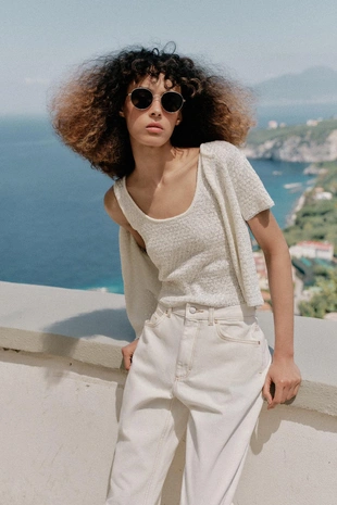 Трикотажный топ с пайетками и блестящей нитью- Заказать в России