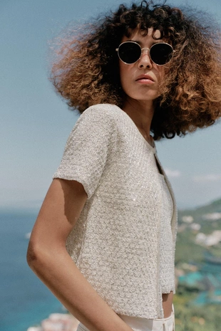 Кардиган с пайетками и блестящей нитью- Заказать в России