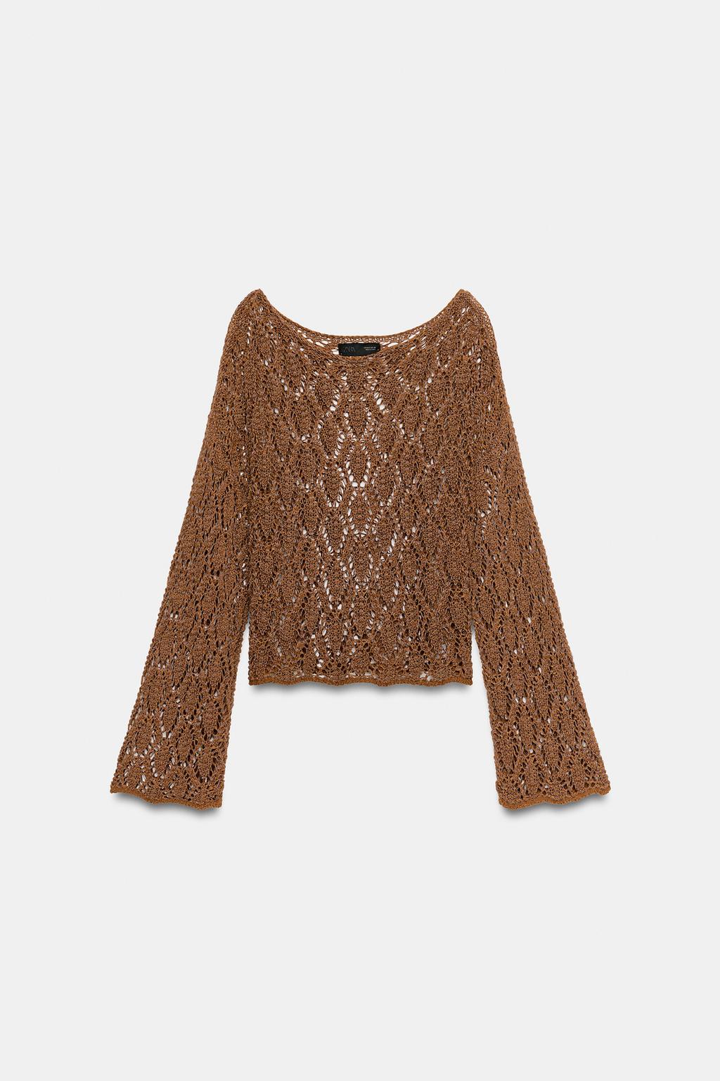 СВИТЕР С АЖУРНЫМ УЗОРОМ И РУКАВАМИ КЛЕШ