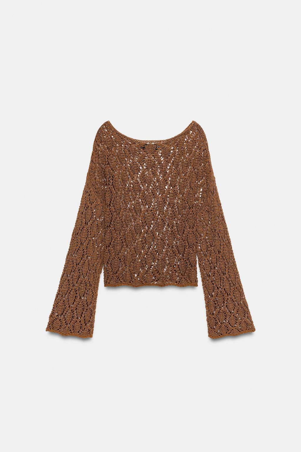 СВИТЕР С АЖУРНЫМ УЗОРОМ И РУКАВАМИ КЛЕШ