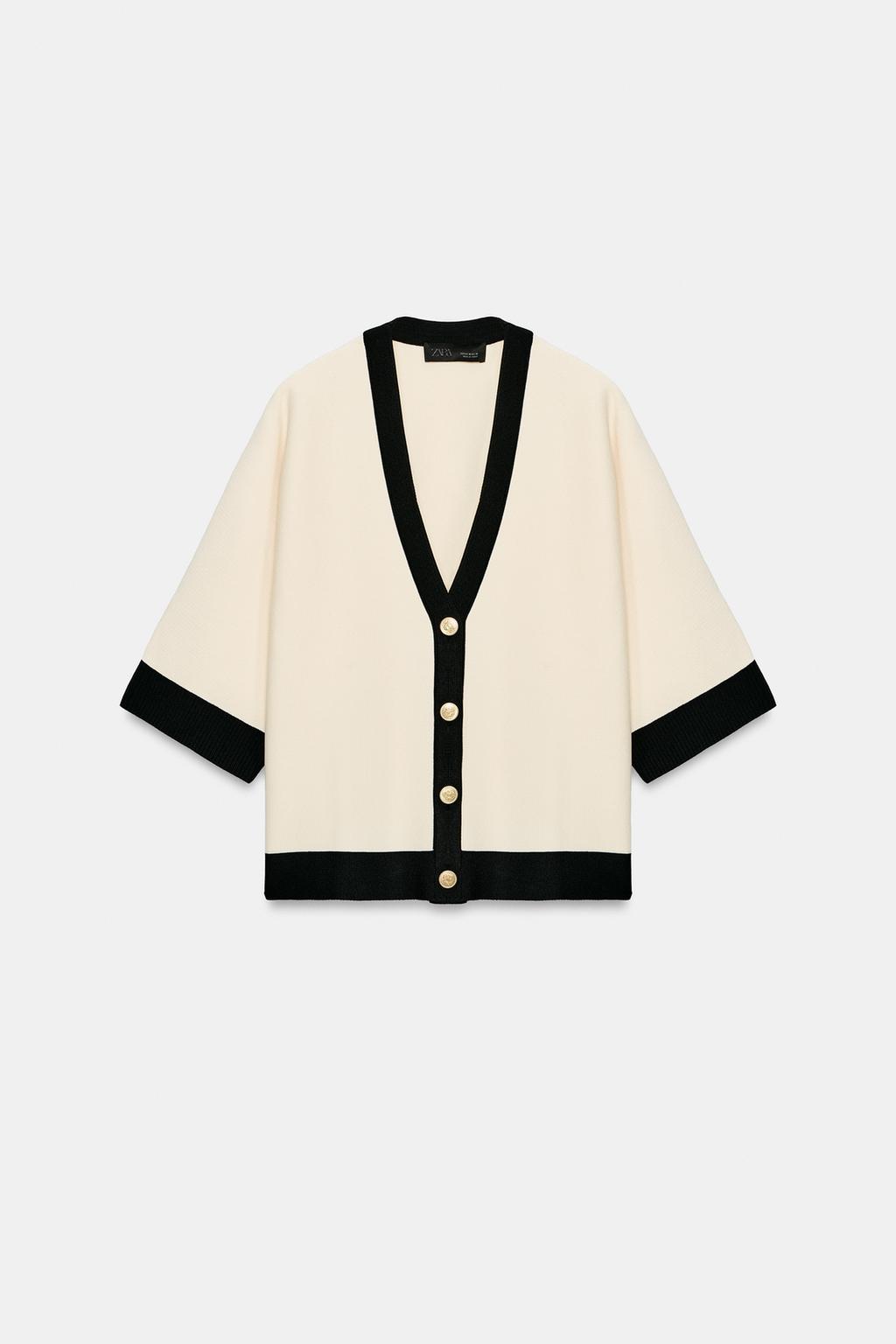 ВЯЗАНЫЙ ЖАКЕТ С КОНТРАСТНОЙ ОТДЕЛКОЙ