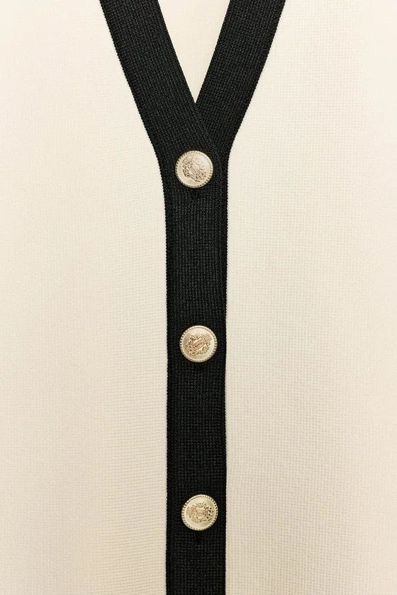 ВЯЗАНЫЙ ЖАКЕТ С КОНТРАСТНОЙ ОТДЕЛКОЙ