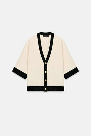 Вязаный жакет с контрастной отделкой- Заказать в России