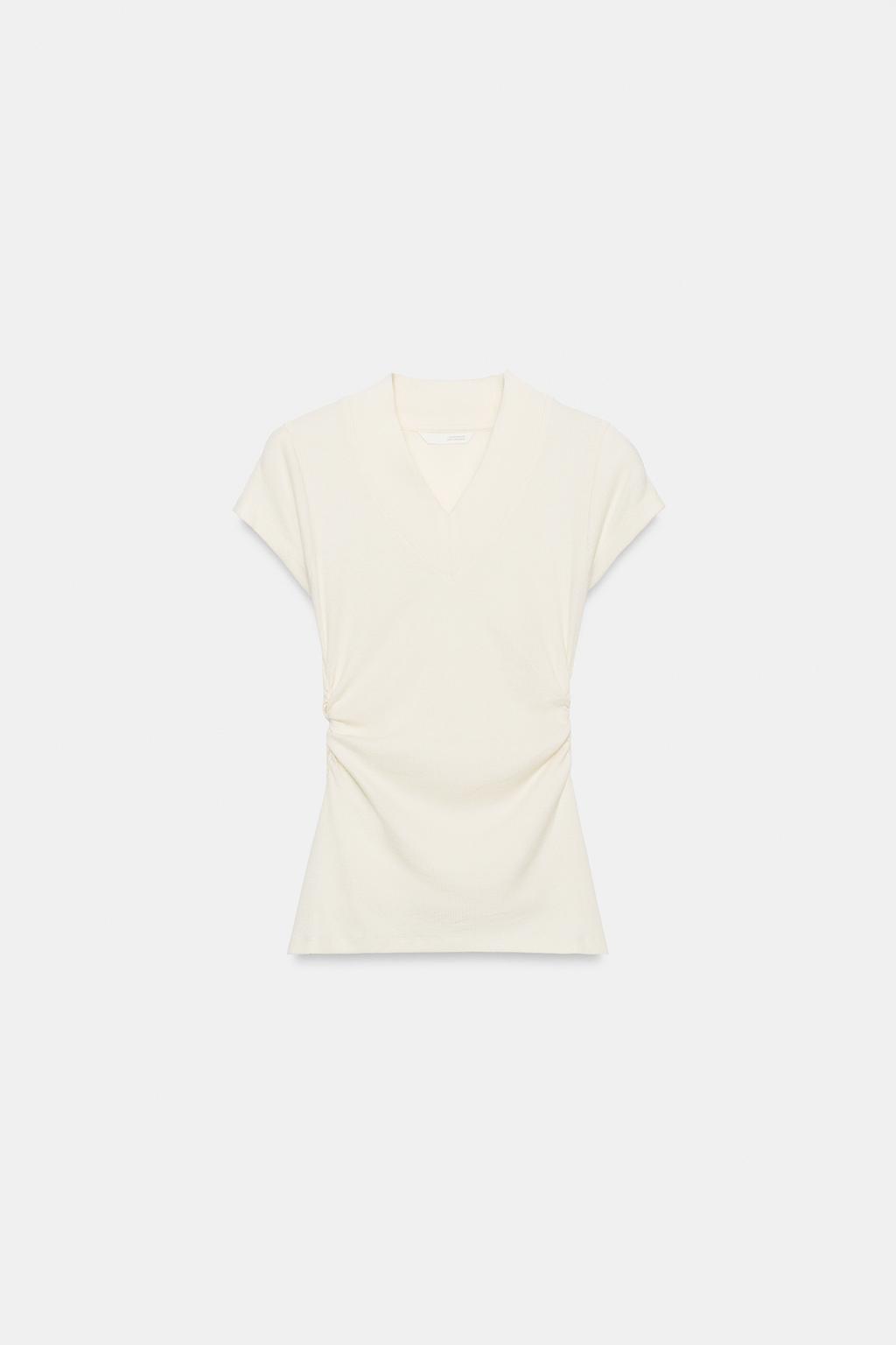 ФУТБОЛКА ИЗ СМЕСОВОГО ЛЬНА СО СБОРКАМИ