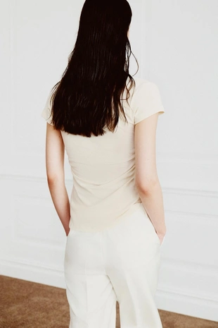 Футболка из смесового льна со сборками- Заказать в России