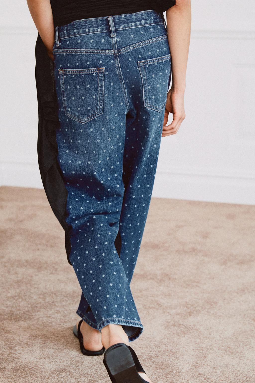 ЗАУЖЕННЫЕ ДЖИНСЫ СО СРЕДНЕЙ ПОСАДКОЙ И ПРИНТОМ В ГОРОШЕК — ZW COLLECTION