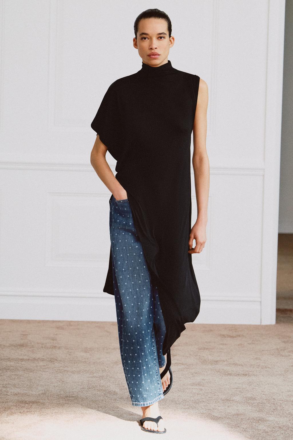 ЗАУЖЕННЫЕ ДЖИНСЫ СО СРЕДНЕЙ ПОСАДКОЙ И ПРИНТОМ В ГОРОШЕК — ZW COLLECTION