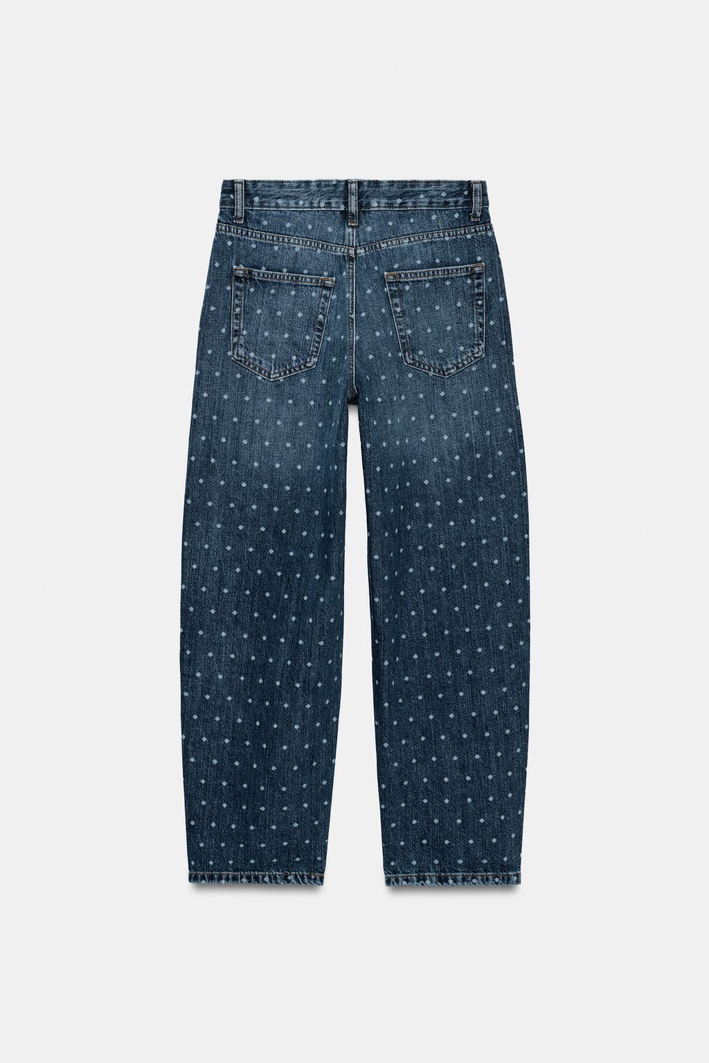 ЗАУЖЕННЫЕ ДЖИНСЫ СО СРЕДНЕЙ ПОСАДКОЙ И ПРИНТОМ В ГОРОШЕК — ZW COLLECTION
