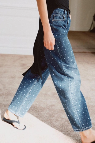 Зауженные джинсы со средней посадкой и принтом в горошек — Zw Collection- Заказать в России