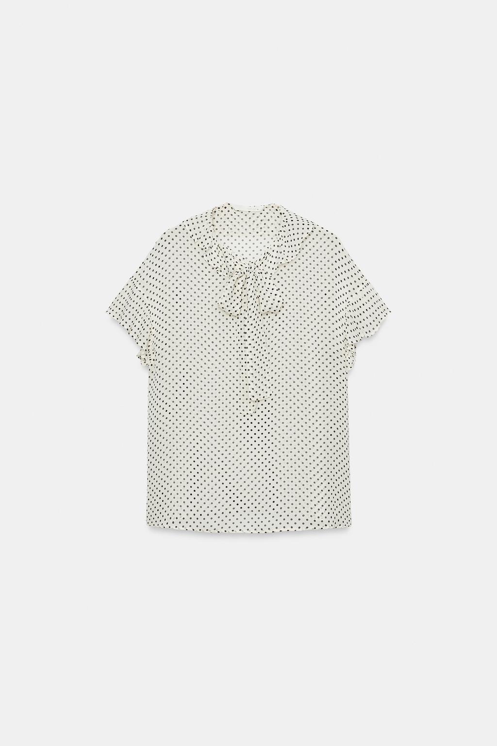 БЛУЗА С ЗАВЯЗКАМИ И ПРИНТОМ В ГОРОШЕК — ZW COLLECTION