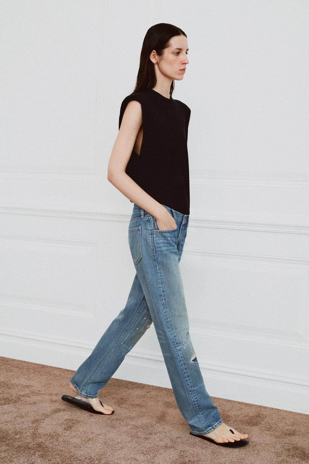 ДЖИНСЫ ZW COLLECTION ПРЯМОГО КРОЯ СО СРЕДНЕЙ ПОСАДКОЙ И РВАНЫМИ ДЕТАЛЯМИ