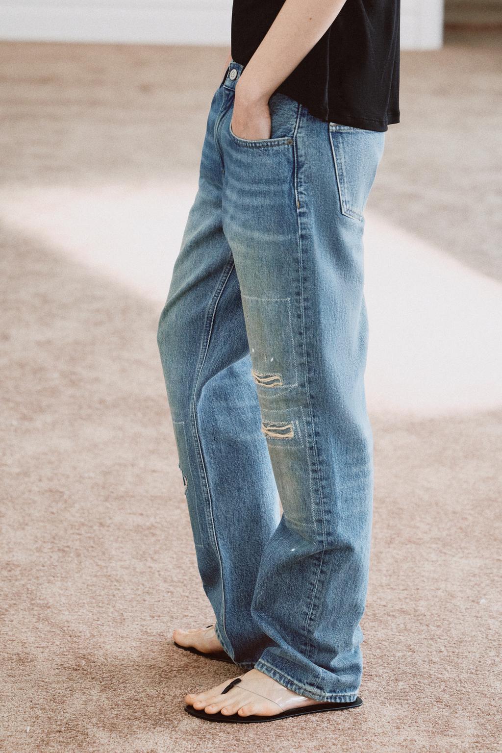 ДЖИНСЫ ZW COLLECTION ПРЯМОГО КРОЯ СО СРЕДНЕЙ ПОСАДКОЙ И РВАНЫМИ ДЕТАЛЯМИ