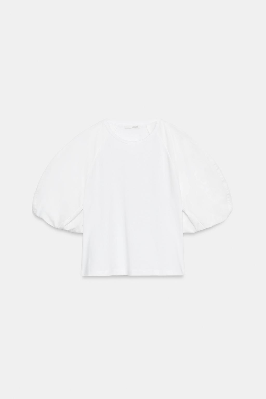 КОМБИНИРОВАННАЯ ФУТБОЛКА С ОБЪЕМНЫМИ РУКАВАМИ