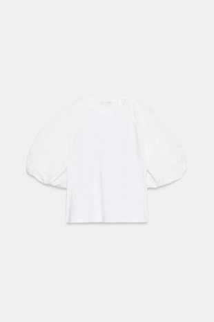 Комбинированная футболка с объемными рукавами- Заказать в России