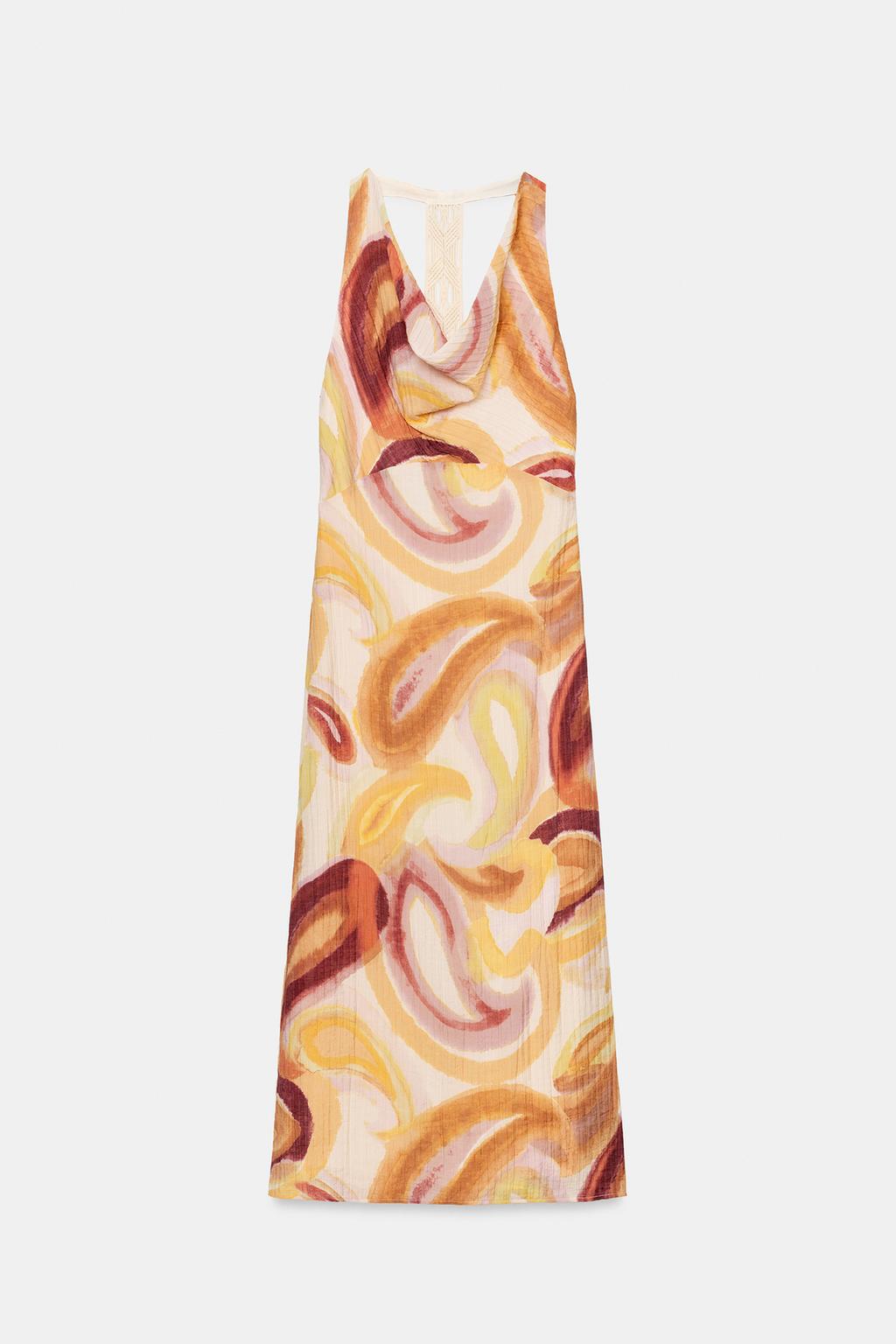 ПЛАТЬЕ МИДИ С ПРИНТОМ И КОМБИНИРОВАННОЙ СПИНОЙ