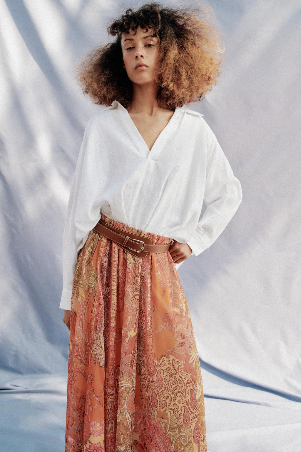 ЮБКА МИДИ С ПРИНТОМ И ПОЯСОМ