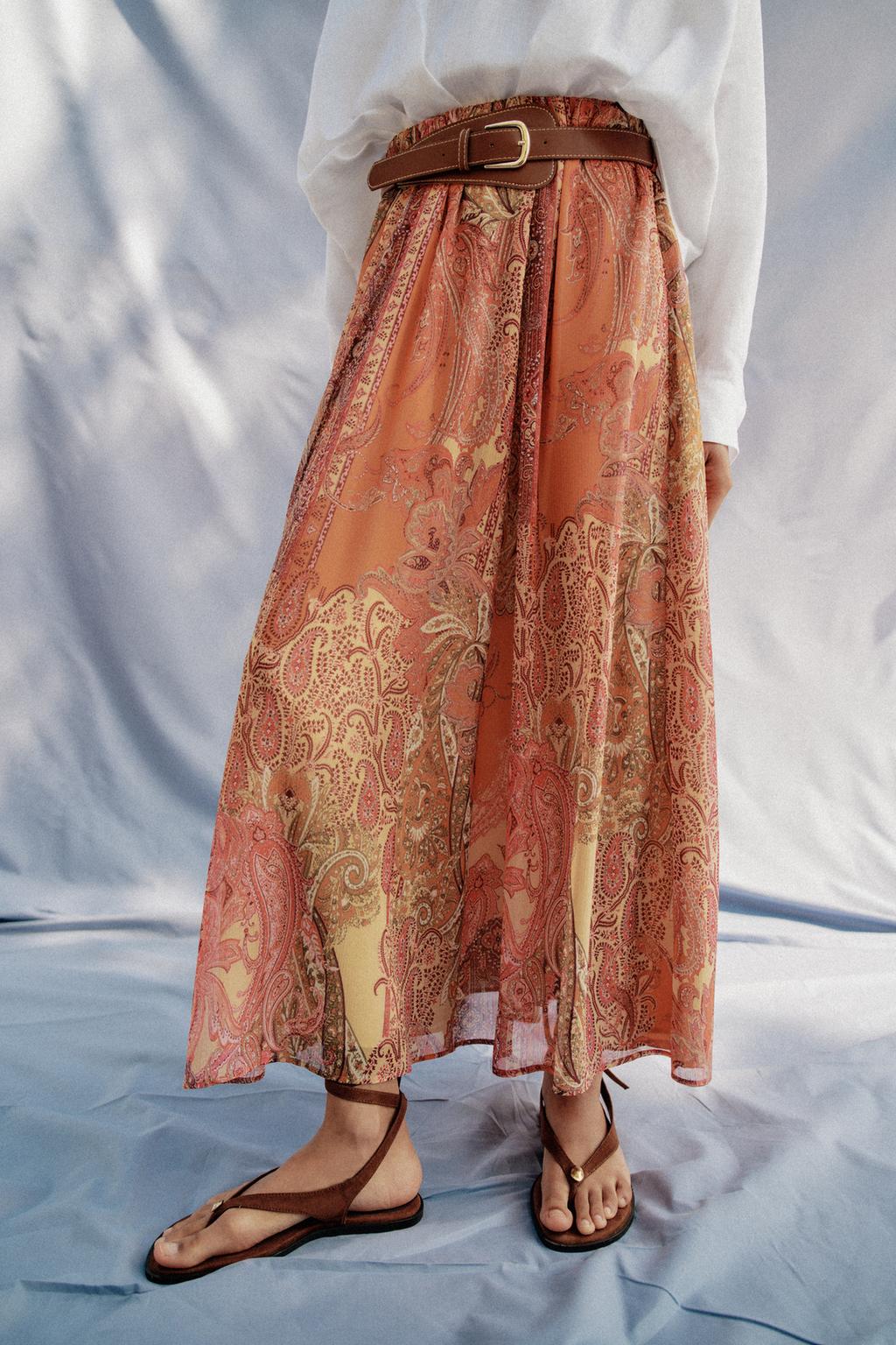 ЮБКА МИДИ С ПРИНТОМ И ПОЯСОМ