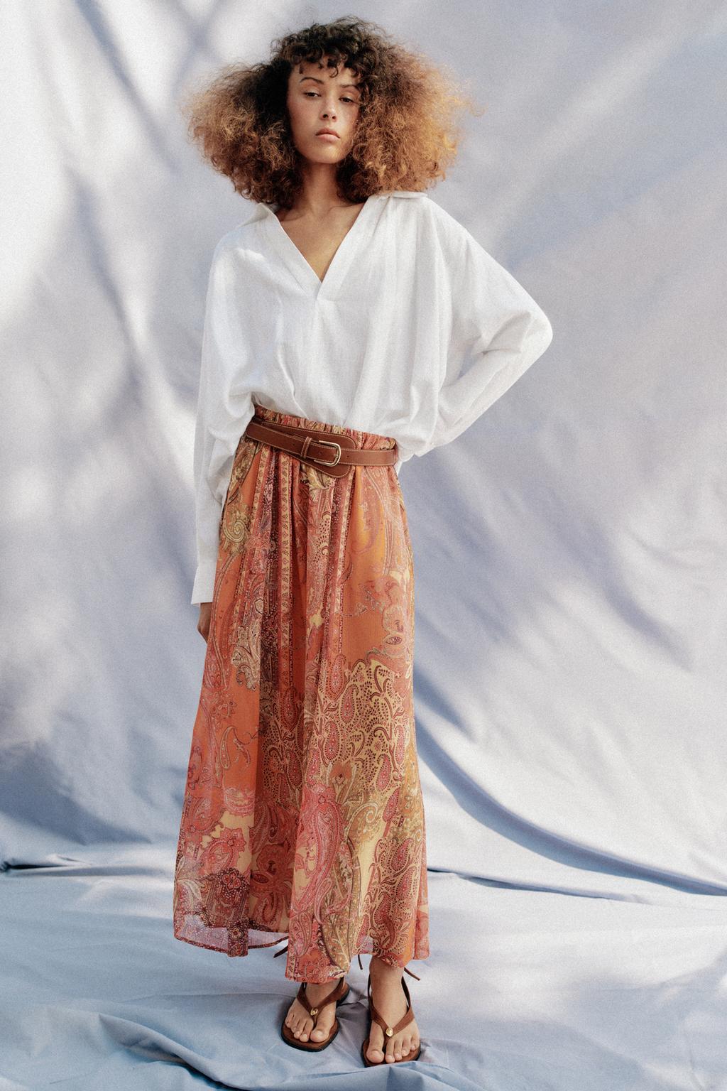 ЮБКА МИДИ С ПРИНТОМ И ПОЯСОМ