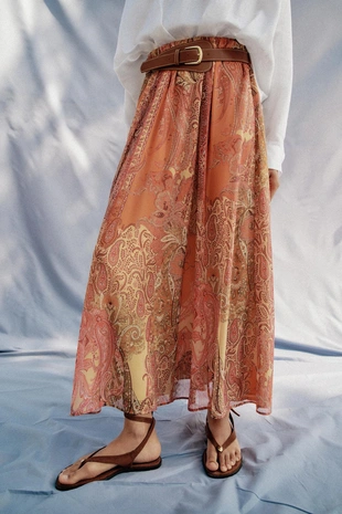 Юбка миди с принтом и поясом- Заказать в России