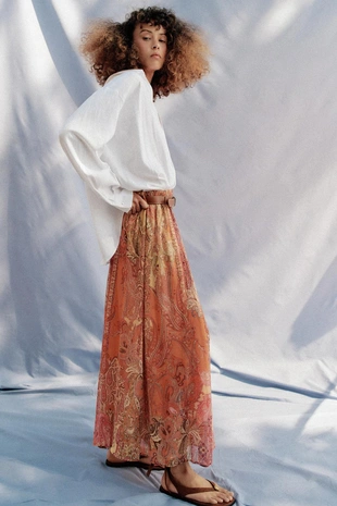 Юбка миди с принтом и поясом- Заказать в России