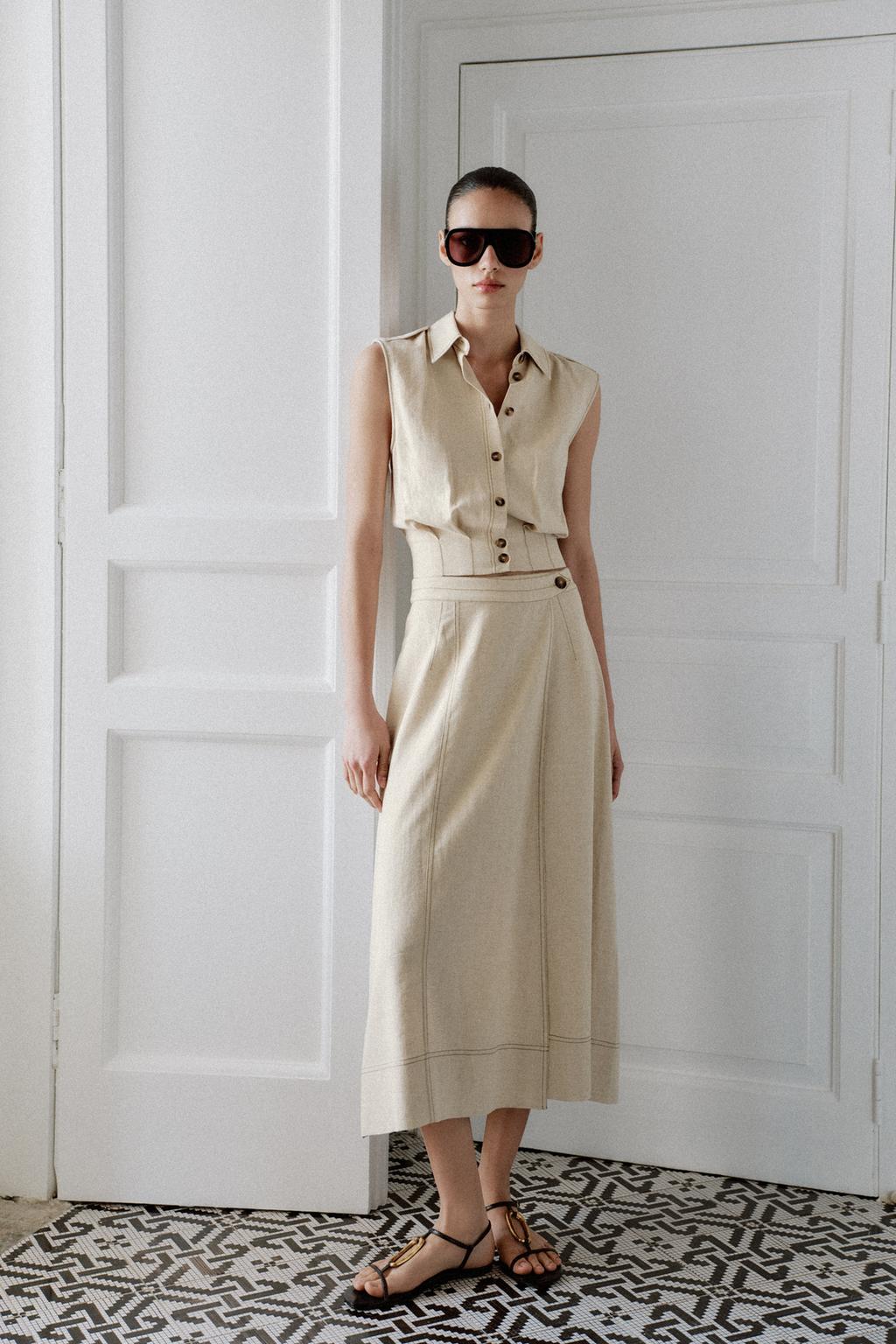 ЮБКА МИДИ НА ЗАПАХ ИЗ СМЕСОВОГО ЛЬНА