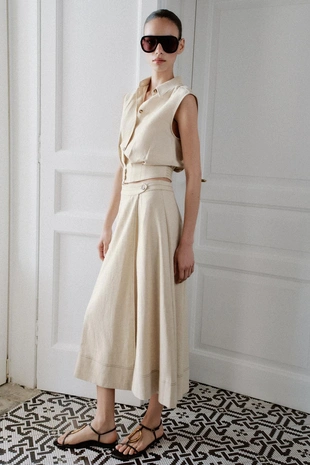 Юбка миди на запах из смесового льна- Заказать в России