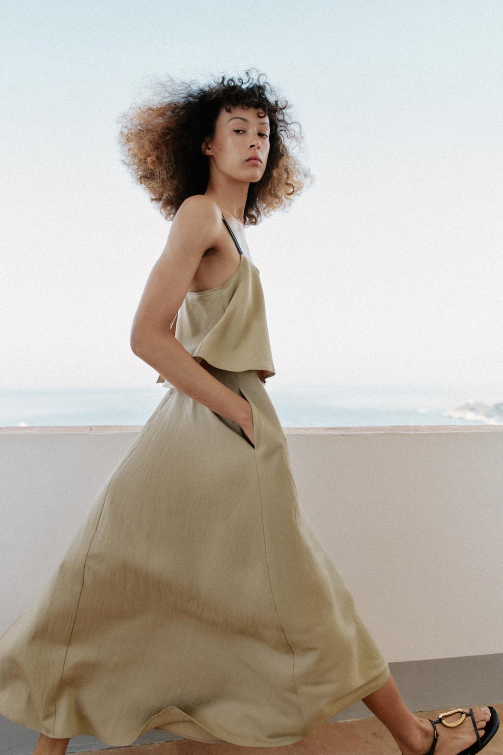 ПЛАТЬЕ МИДИ НА БРЕТЕЛЯХ С ДВОЙНЫМ СЛОЕМ