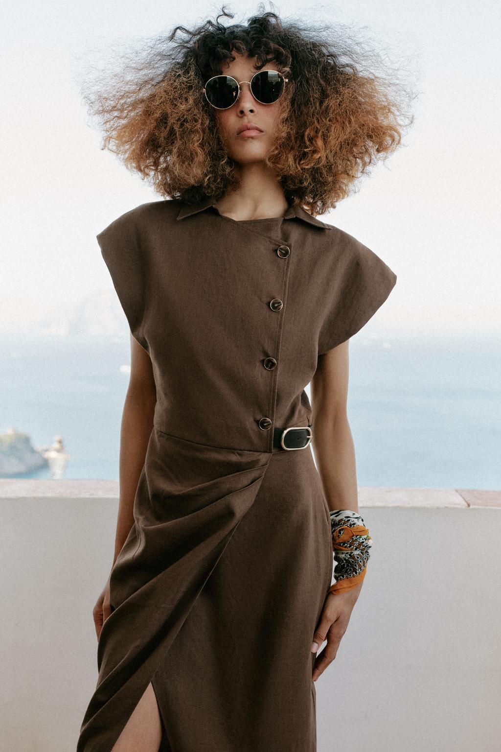 ПЛАТЬЕ МИДИ ИЗ ЛЬНА С ПОЯСОМ