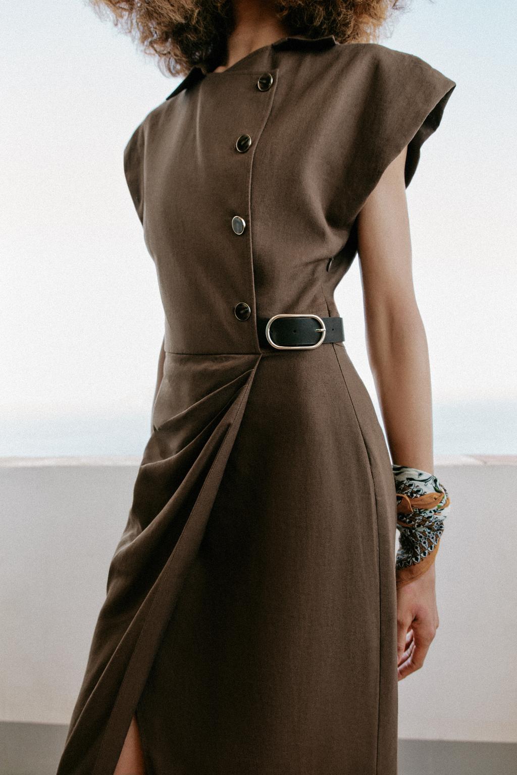 ПЛАТЬЕ МИДИ ИЗ ЛЬНА С ПОЯСОМ