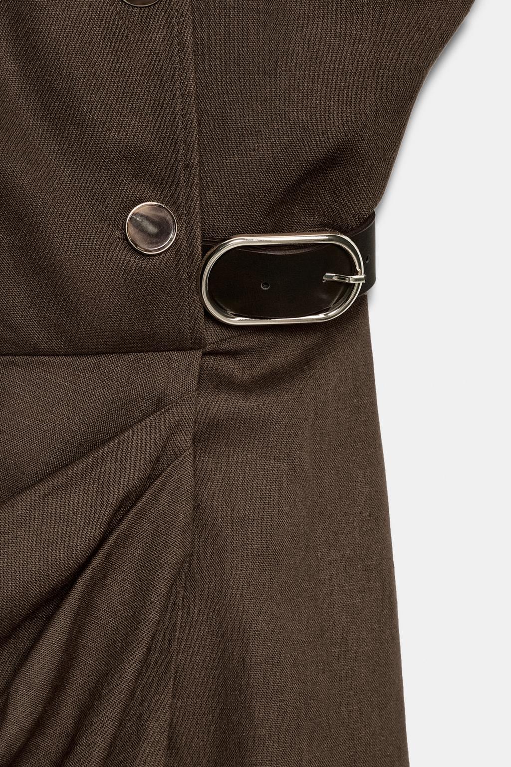 ПЛАТЬЕ МИДИ ИЗ ЛЬНА С ПОЯСОМ