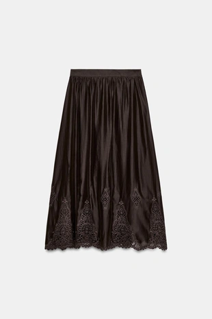 Объемная юбка миди с вышивкой- Заказать в России