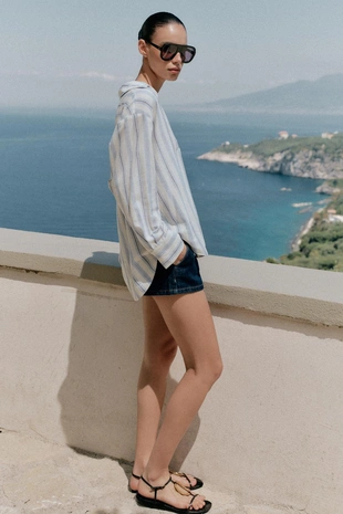 Блуза в полоску с принтом- Заказать в России