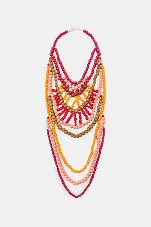 Каскадное ожерелье из деревянных бусин- Заказать в России