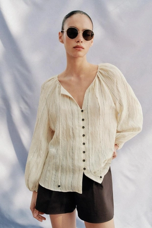 Блуза в полоску с завязками- Заказать в России