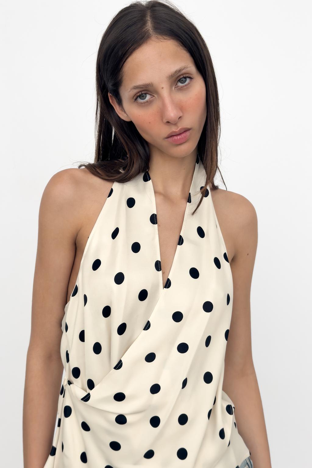 АТЛАСНЫЙ ТОП ХАЛТЕР В ГОРОШЕК