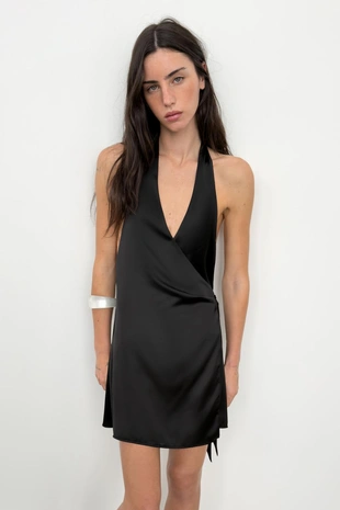 Атласное платье халтер в горошек- Заказать в России