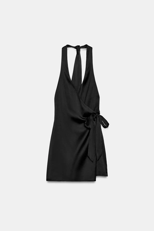 Атласное платье халтер в горошек- Заказать в России