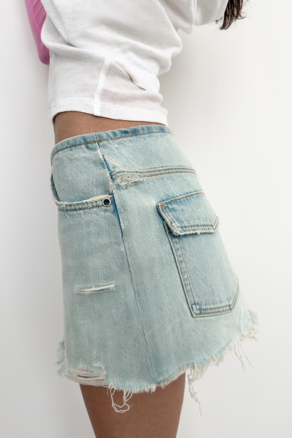 ДЖИНСОВАЯ МИНИ-ЮБКА TRF С РАЗРЫВАМИ